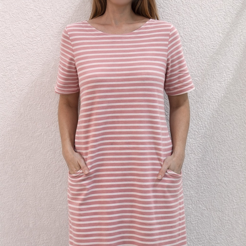 Striped Pink & White Women’s Boatneck Dress